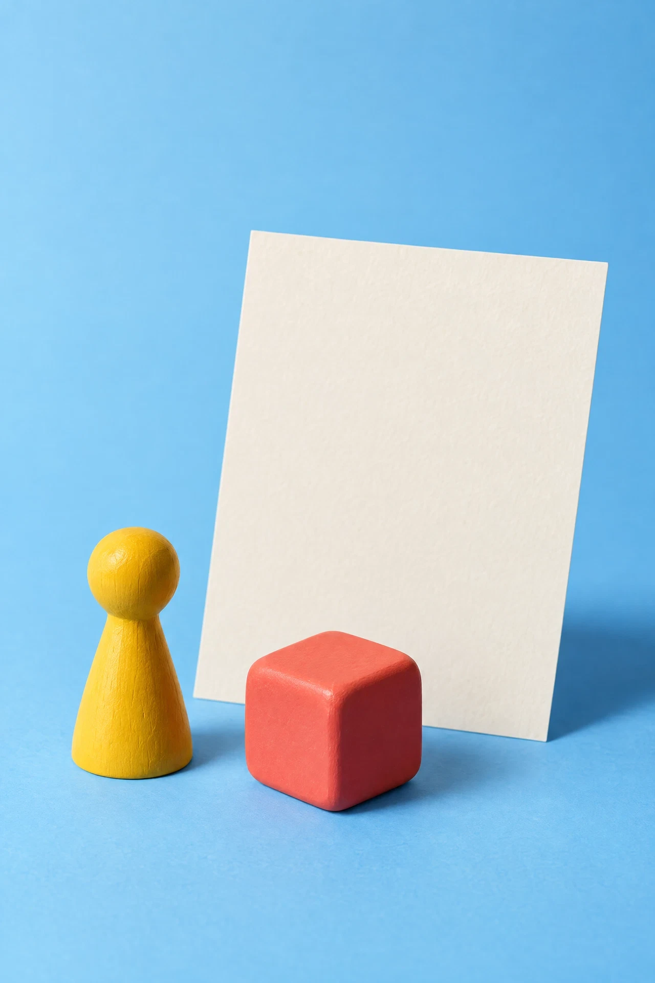 Yellow wooden piece coral abstract cube and blank card